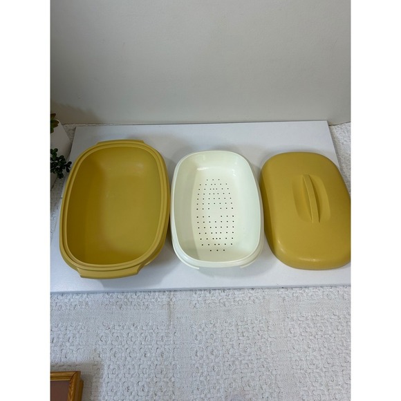 Vintage Tupperware 3 piece Kitchen Steamer Set - Harvest Gold‎ - Picture 2 of 8